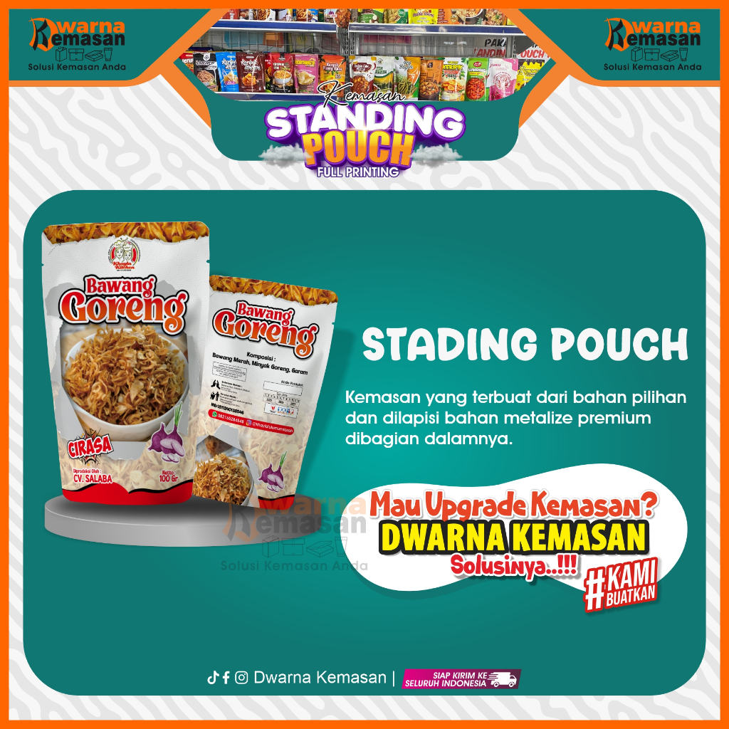 DWARNA KEMASAN UKURAN 13X20 | CETAK KEMASAN STANDING POUCH FULL PRINTING/CETAK KEMASAN MAKANAN CUSTO