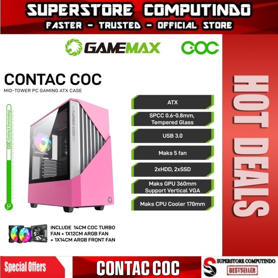 Casing GameMax Contac COC E-ATX Gaming PC Case With COC Fan & PWM