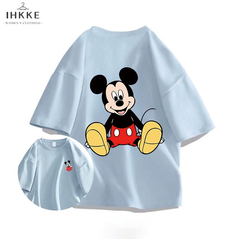 IHKKE Kaos Wanita Korean Style Lengan Pendek Cartoon Disney Mickey Mickey Mouse Pattern Doodle Kaos 