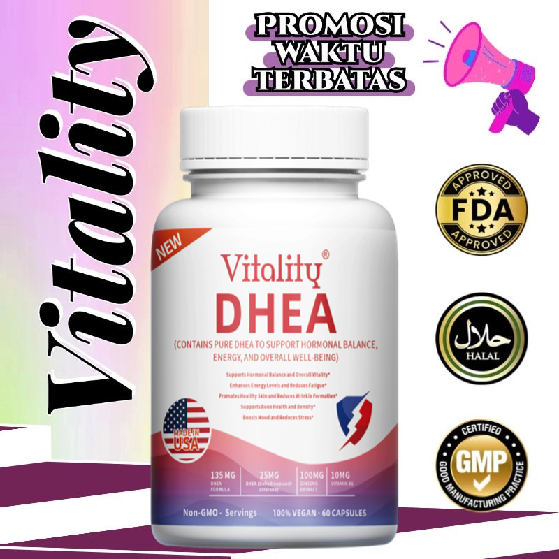DHEA Suplemen, 135mg, Energi Lebih Tinggi, Kurangi Kelelahan, Meningkatkan Mood, 60 Kapsul