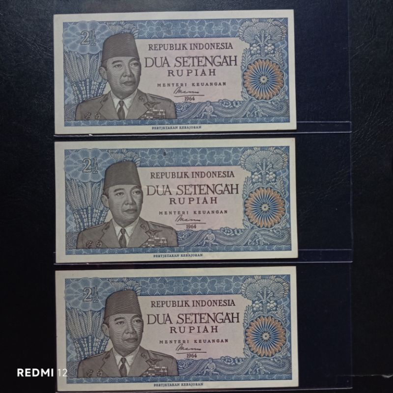 uang kertas 2½ rupiah sukarno tahun 1964 mulus gres asli utuh bagus