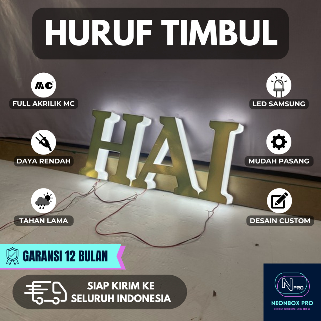 HURUF TIMBUL LED CUSTOM PREMIUM Huruf Timbul Full Akrilik Bebas Desain Indoor Outdoor Super Awet