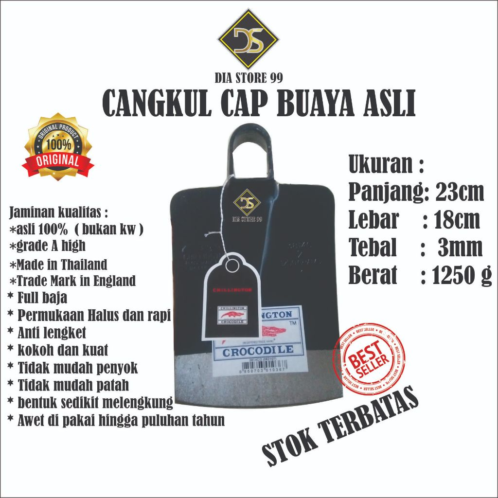 100% ORIGINAL Cangkul baja asli cap buaya 1250 gram in england pacul bagus alat bajak sawah