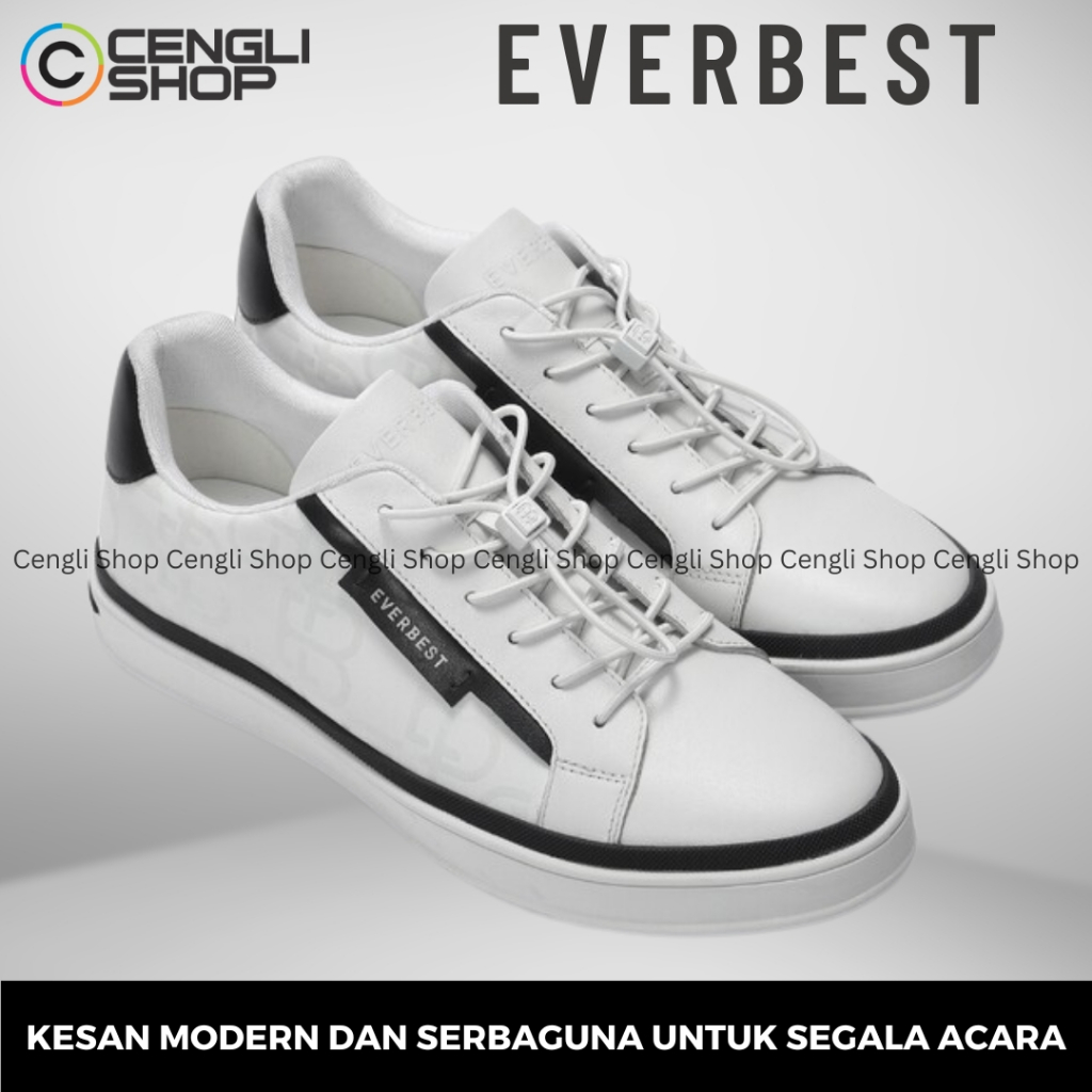 EVERBEST SEPATU SNEAKER KASUAL PRIA ORIGINAL KULIT ASLI ORI SNEAKERS CASUAL KETS ALL FULL WHITE PUTI