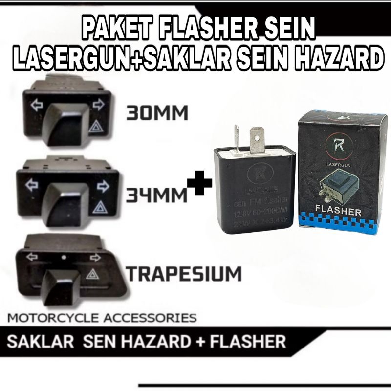 PAKET FLASHER SEIN LASERGUN PLUS SAKLAR SEIN HAZARD PNP MOTOR HONDA BEAT SCOOPY VARIO SUPRA DLL