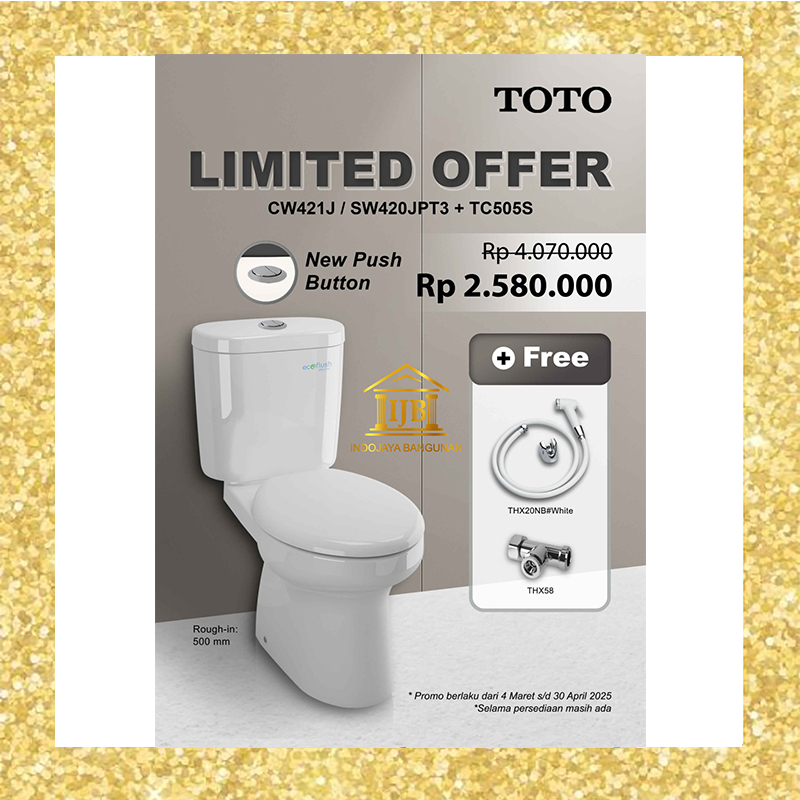 Closet / Kloset Duduk Putih TOTO Eco Washer CW421 J / SW420JP + TCW07S Rough In 50 Cm