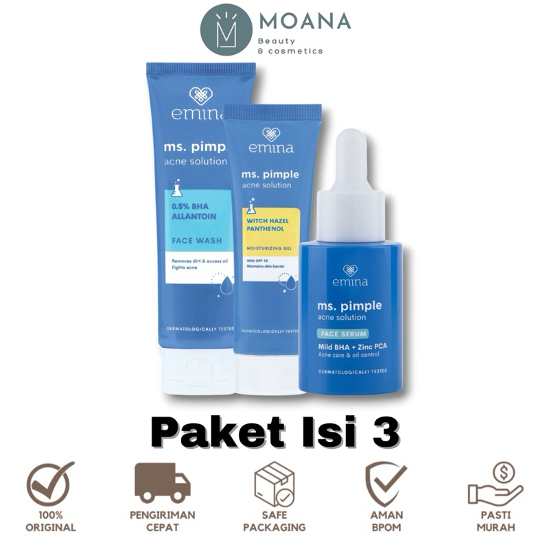 [Paket Isi 3] Emina Ms.Pimple Facial wash,Moisturizer & Emina Ms.Pimple Serum