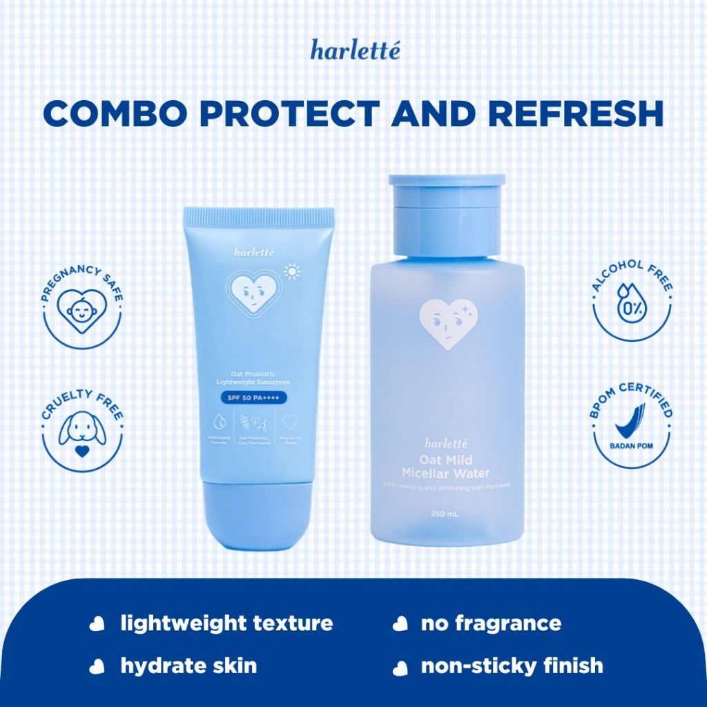 [2 PCS BUNDLING MICELLAR WATER] Harlette Oat Mild Micellar Water 250 mL + Oat Probiotic Lighweight S