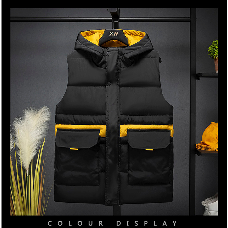 Vest Jaket Rompi Hitam Kuning Outdoor Touring Motor Casual Gelembung Polyester