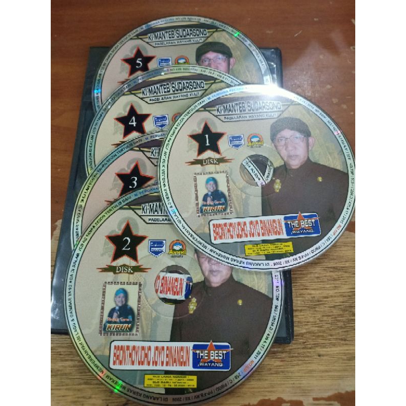 KASET VCD WAYANG KI MANTEB SUDARSONO LAKON BRONTHOYUDO JOYO BINANGUN 5 DISC TANPA COFER BONUS BOX