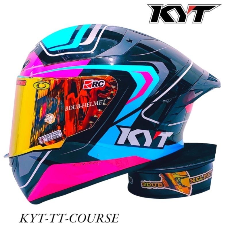 Helm KYT tt course overtex Black puxia blue (PAKET GANTENG)