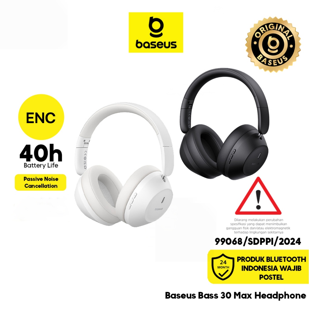 Baseus Bass 30 Max Wireless Headphone Earphone 50 Jam Super Bass Bantalan Lembut