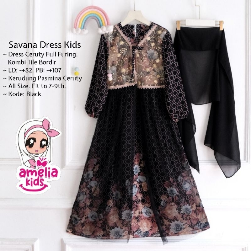 GAMIS SET HIJAB - SAVANA - SHEINA BRUKAT KOMBINASI TILE ANAK