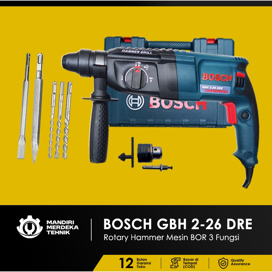 Mesin Bor/Bobok Beton Bosch GBH 2-26 DRE Rotary Hammer-3 Fungsi  BOR+6 MATA+BOX