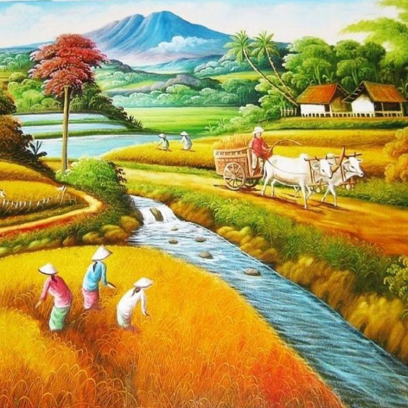 poster cetak, pemandangan pesawahan, hiasan dinding, pemandangan pesawahan,bisa cod