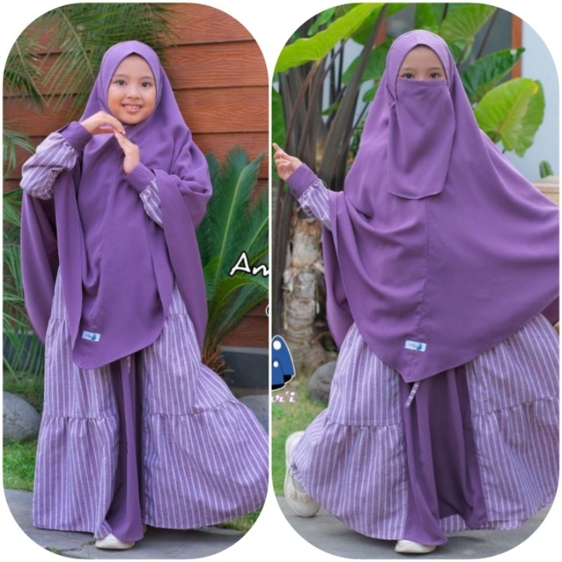 Set Ameera Naylakids Gamis XL (8-9th)  Anak Jilbab Syari Ungu / Lilac Original Ameera