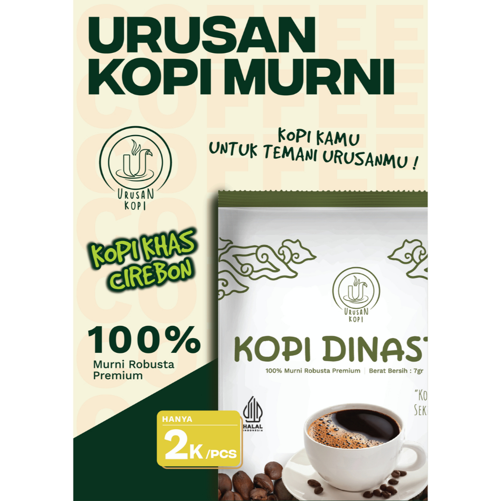 

Kopi DINASTY (MURNI) - Kopi Khas Cirebon | 1 Rtg x 10 bungkus | ROBUSTA PREMIUM GRADE 1