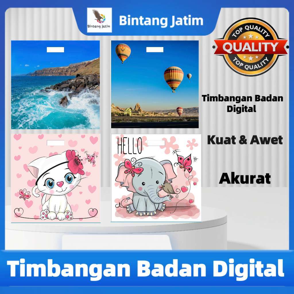 Timbangan Badan Digital 26CM*26CM 180KG Scale Kaca Berat Timbangan Badan Motif Lucu