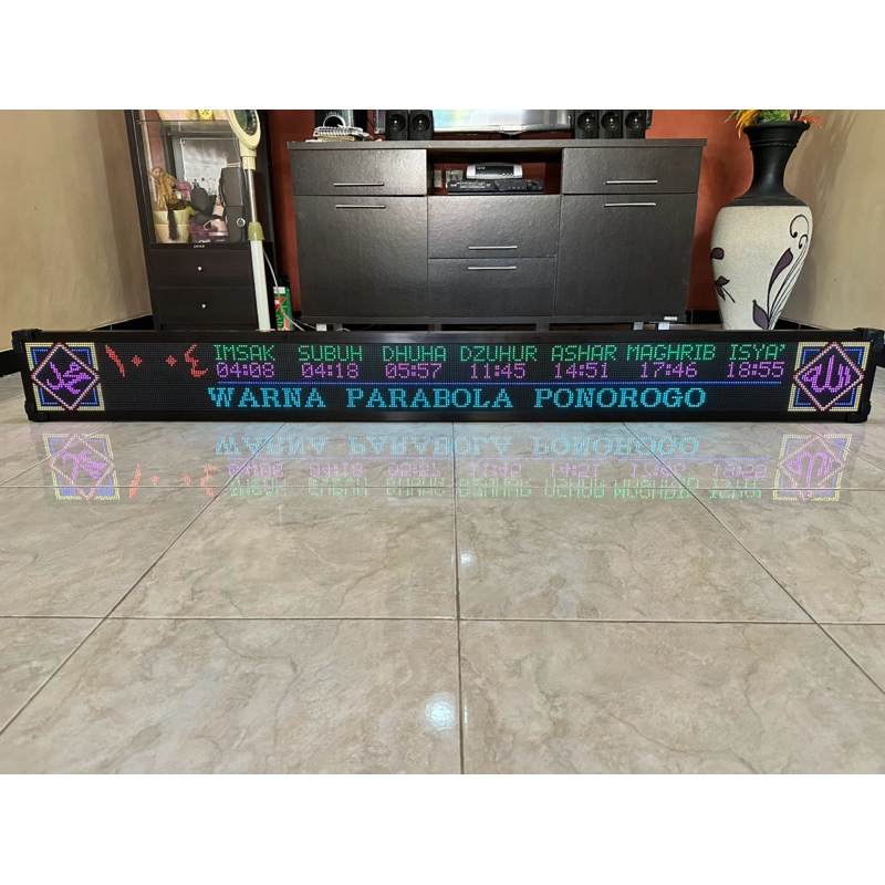JAM WAKTU SHOLAT MUSHOLLA 20X200 CM / JADWAL SHOLAT DIGITAL MASJID WIFI RGB FULL COLOR