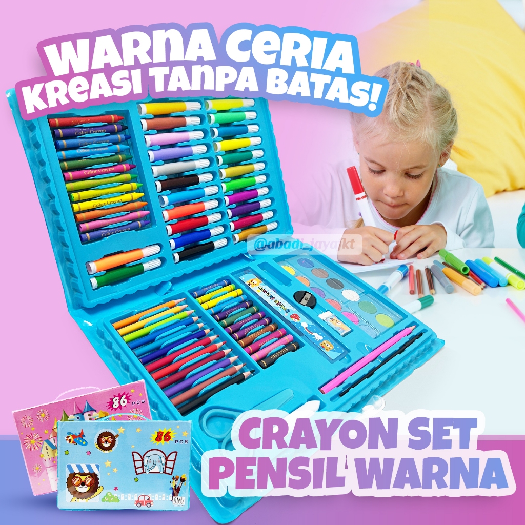 

*(AJ) Crayon Set Isi 86 Pensil Warna Cat Air Alat Lukis Karakter Stationary Color Pencil