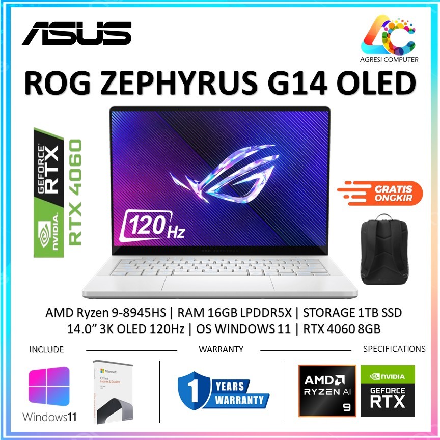 Asus ROG Zephyrus G14 OLED GA403UV Ryzen 9-8945HS RTX 4060 RAM 16GB 1TB SSD 14.0" 3K 120Hz WIN11