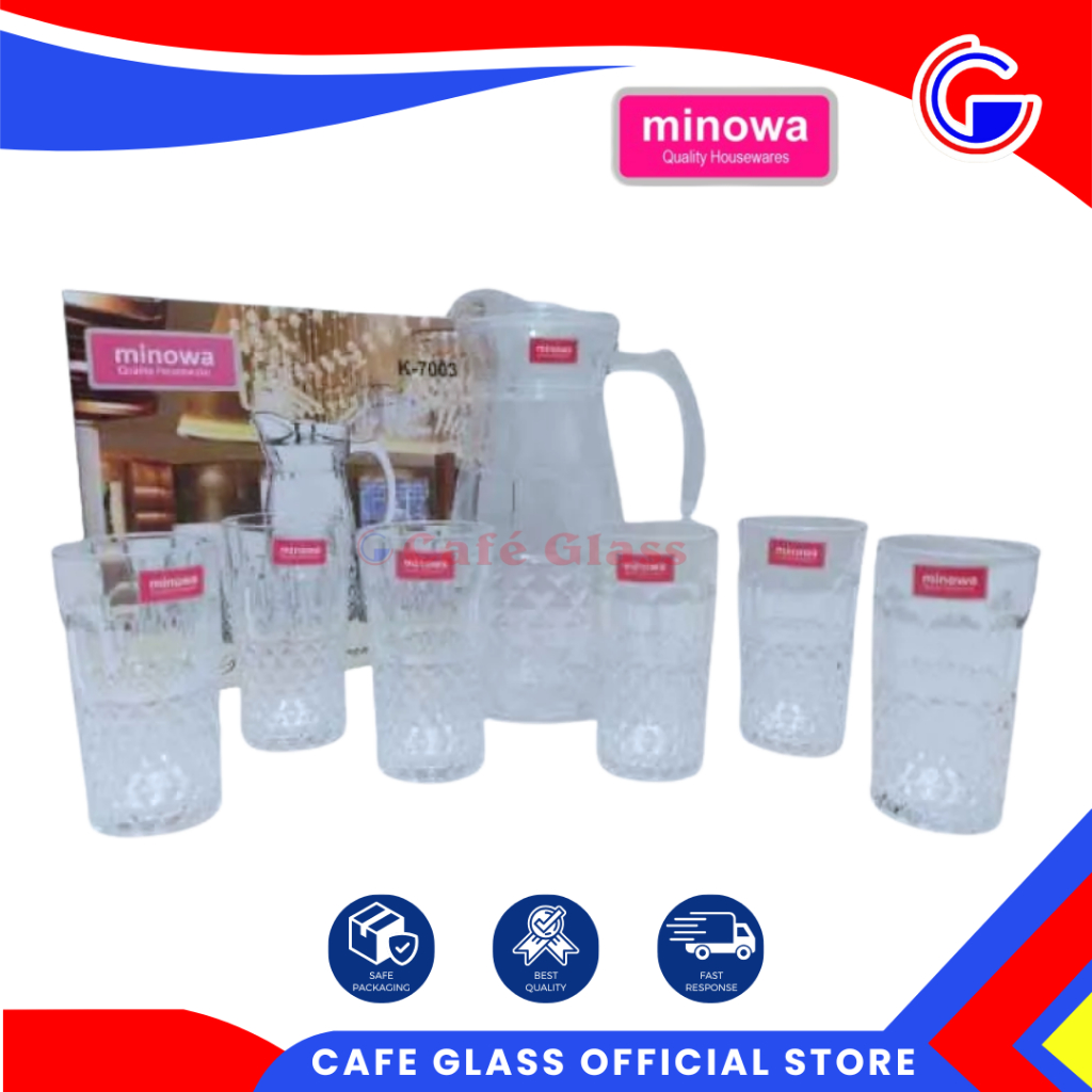 TEKO SET GELAS | DRINK SET KACA LEBARAN | CERET ES K-7003 / K-7004 MINOWA