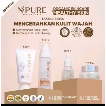 (FREE LICORICE SHEETMASK) NPURE PAKET 4 PCS FACE WASH + TONER + SERUM + MOISTURIZER