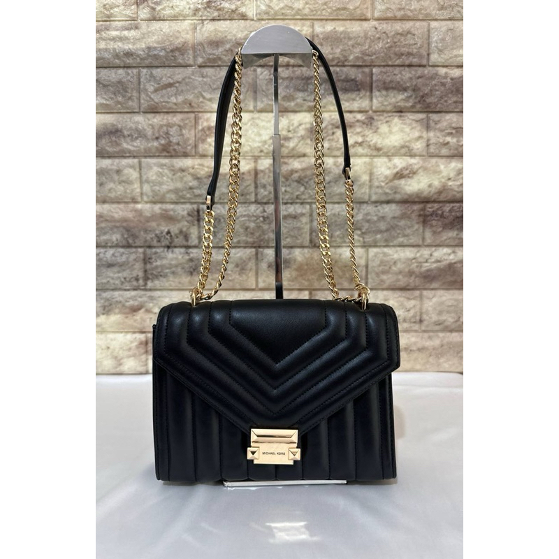 Tas Wanita MK Whitney MD Flap Chain Shoulder Bag Black