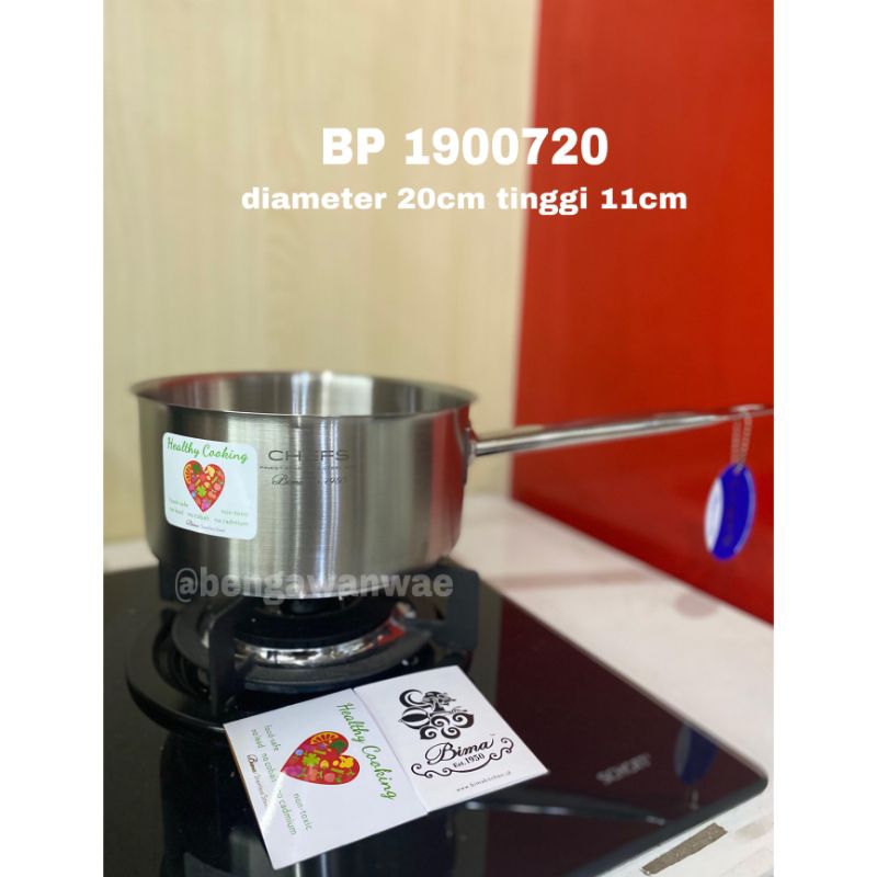 BIMA CHEFS Shallow Sauce Pan 20x11cm Stainless Steel BP1900720 Series SUS304