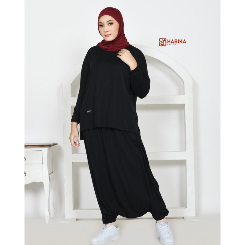 Setelan Kaos Olahraga wanita kaos+rok celana 1 set Lengan Panjang syari bahan double super
