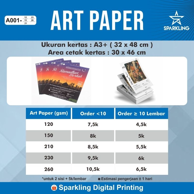 

Art Paper Berbagai Ketebalan (120, 150, 210, 230, 260 gsm) - A001