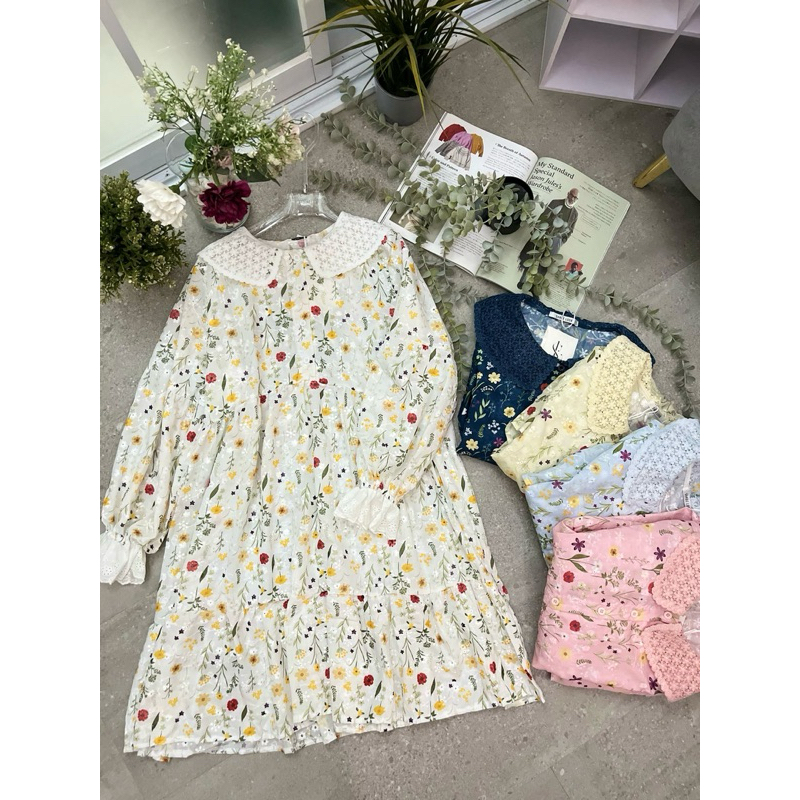 [Westyle.id] TUNIK BKK IMPORT BANGKOK KATUN BORDIR BUNGA KECIL KERAH SAILOR