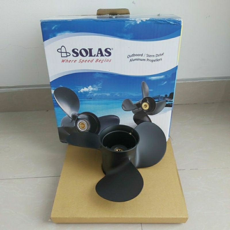 Propeller mesin tempel Yamaha 25pk ukuran 10 in. Solas. Aluminium.