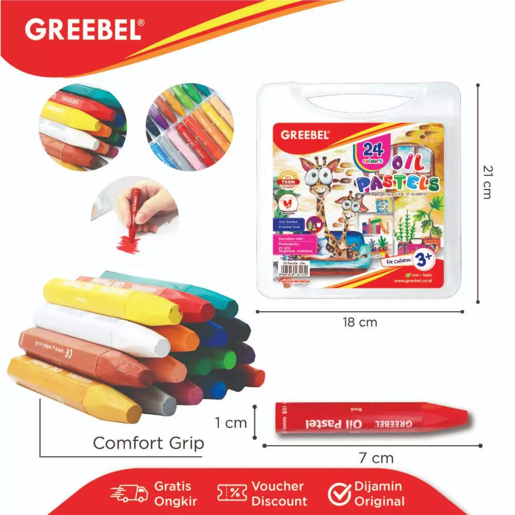 

GREEBEL Crayon Krayon Kids 24 Warna / Kids Oil Pastel 24 Crayon Set Mewarnai Professional | CRAYON MEWARNAI 24 WARNA GREEBEL OIL PASTELS