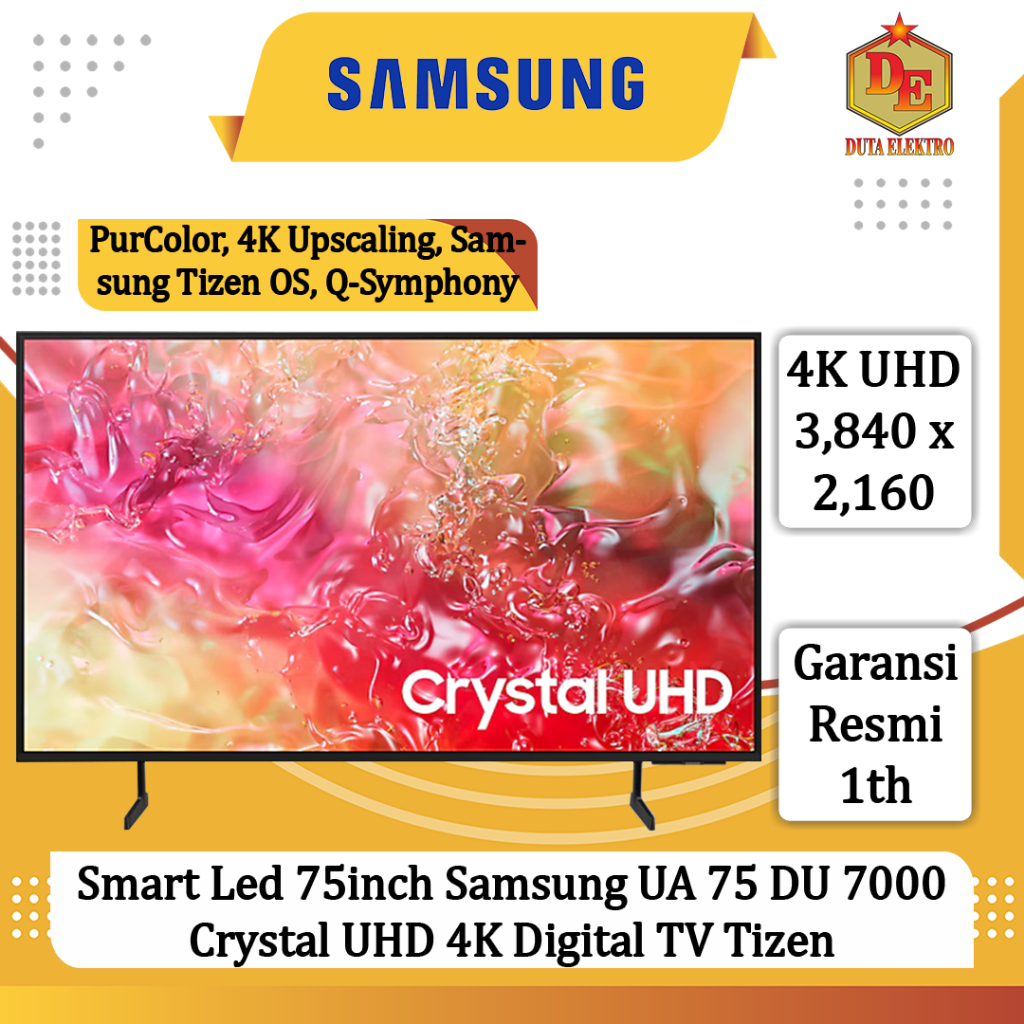 Smart Led 75inch Samsung UA 75 DU 7000 Crystal UHD 4K Digital TV Tizen