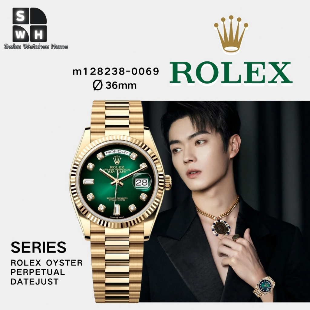 【✅Garansi 5 tahun】Jam Tangan Rolex Datejust Seri M128238-0069 hijau asap diameter 36mm panggil Mesin