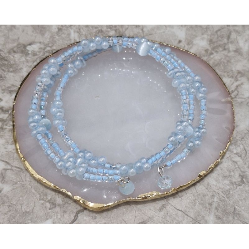 Gelang Lilit Manik Cat Eyes Mata Kucing Manik Kacang Blue Sky