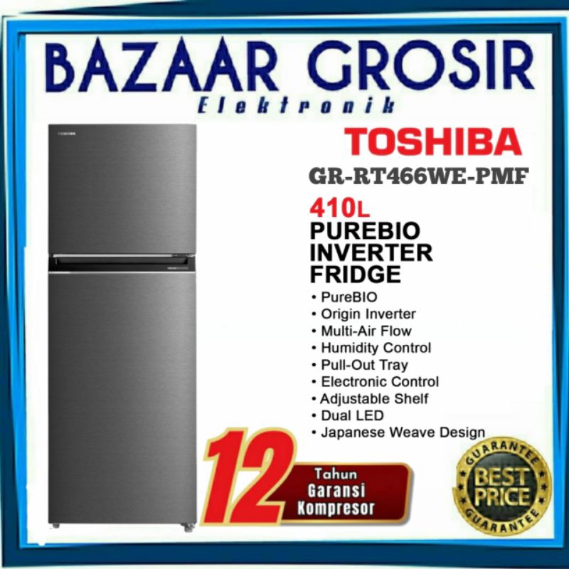 TOSHIBA KULKAS 2 PINTU GR-RT466WE / GRRT466WE / GR RT466WE - 338L