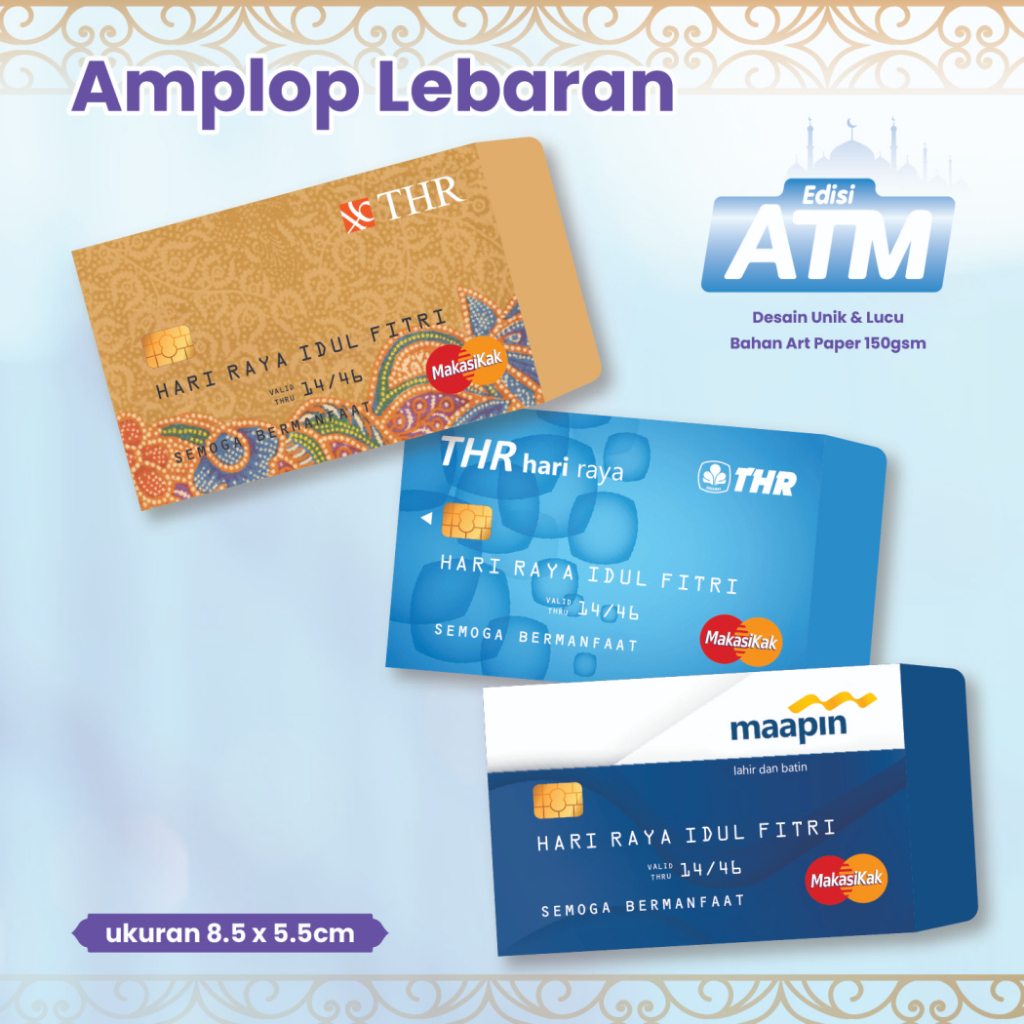 

Amplop Lebaran isi 10pcs - ukuran 8.5x5.5cm (Edisi ATM / Model Kartu ATM) | Amplop Angpau THR lucu