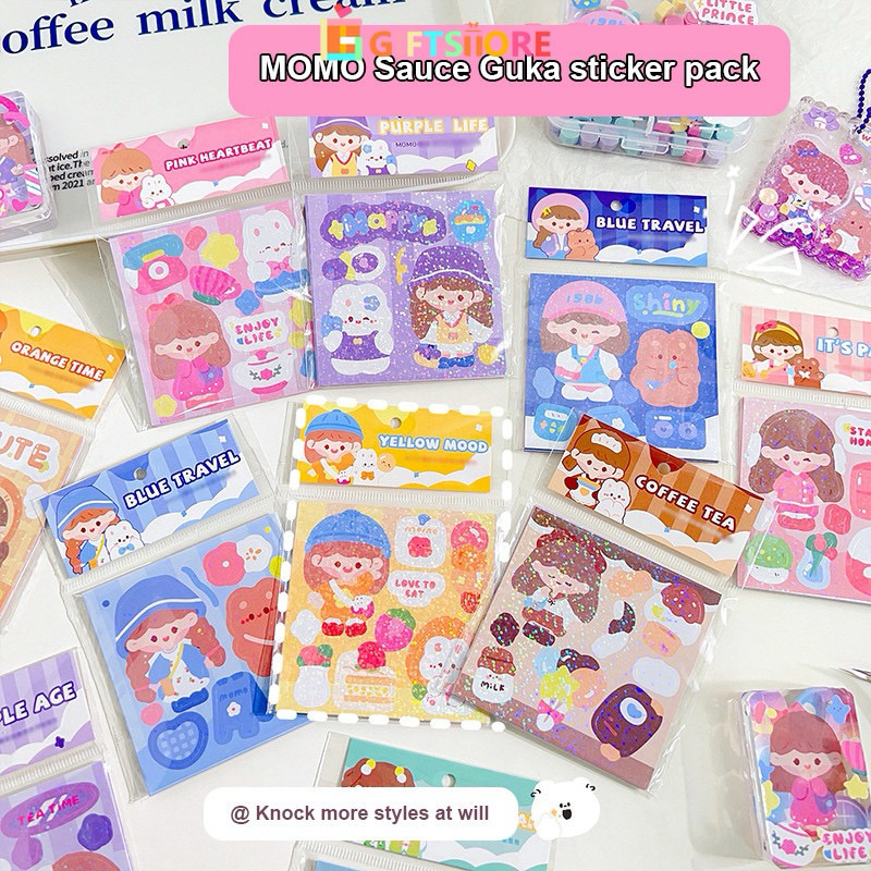 

Sticker Momo Set 10pcs Deco Journal Cute Karakter Hologram Glitter Ribbon