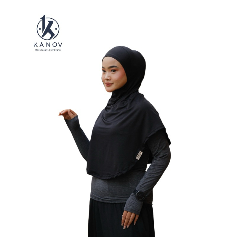 Kanov Chayra Panjang Black - Kerudung Hijab Sporty Olahraga