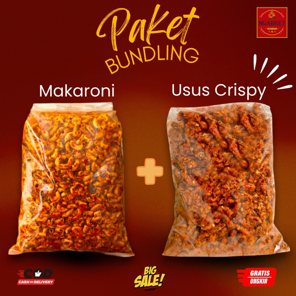 

YUMMY PAKET BUNDLING MAKARONI CIKRUH PEDAS 500GR + USUS CRISPY 500GR Ori!!