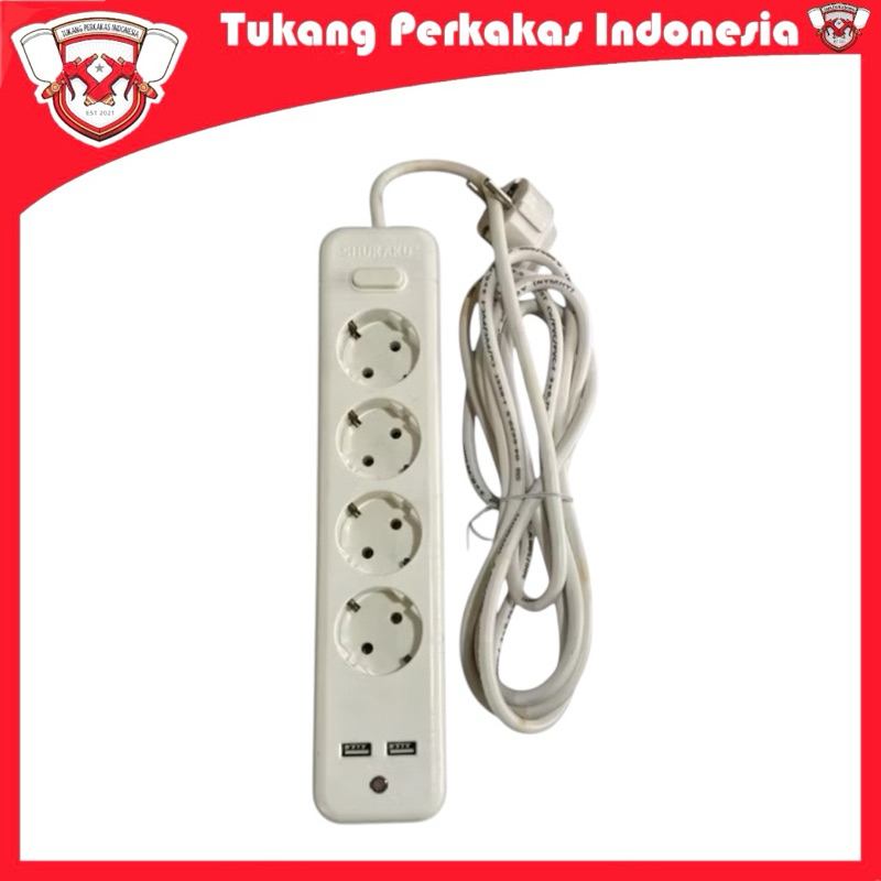 Shukaku premium stop kontak kabel + saklar + 2 Colokan Usb 4 lubang 3 meter Tembaga Murni SKU 8234 L