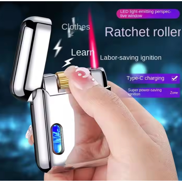 Korek Api Gas Bara Torch Metal LED Electric USB C Ignite Lighter Plus Box