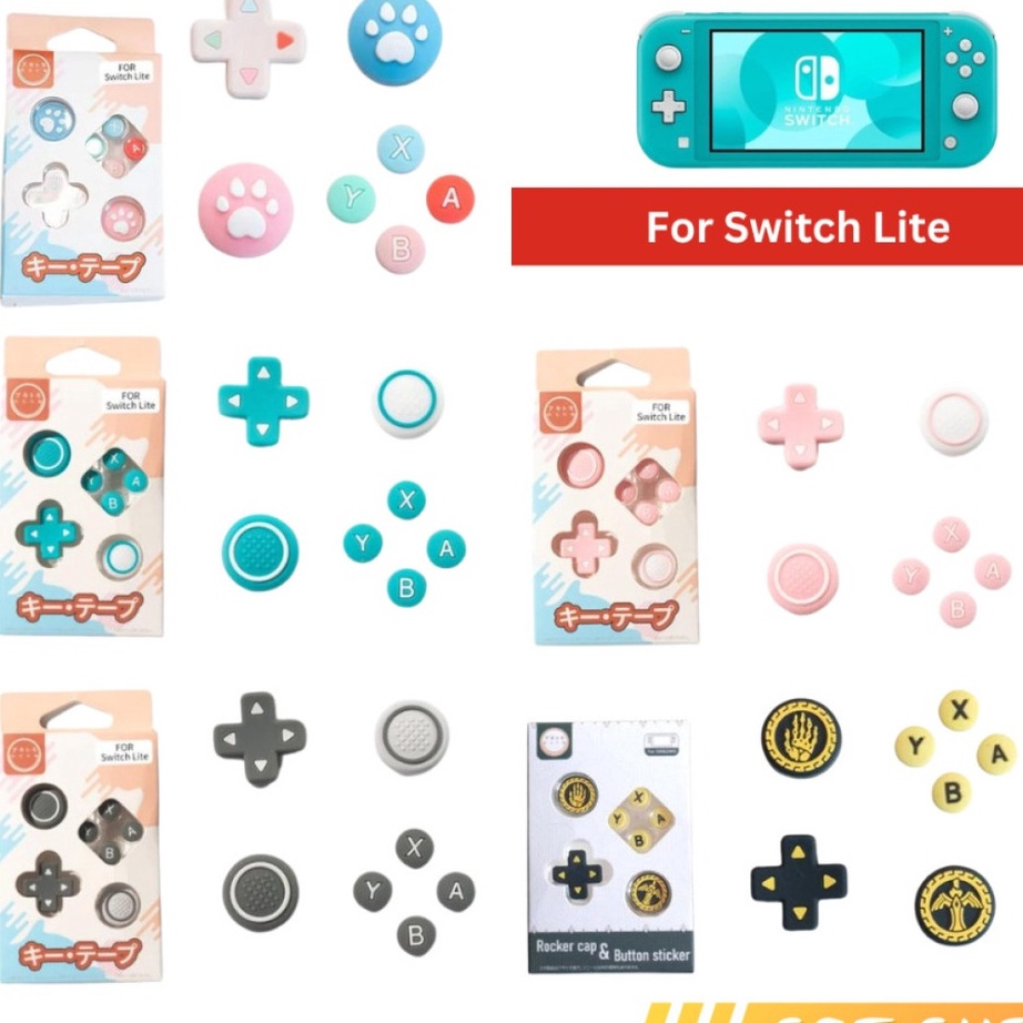 Terbatas Nintendo Switch Lite Set Joycon DPad ABXY Button Cover Thumb Grip Cap