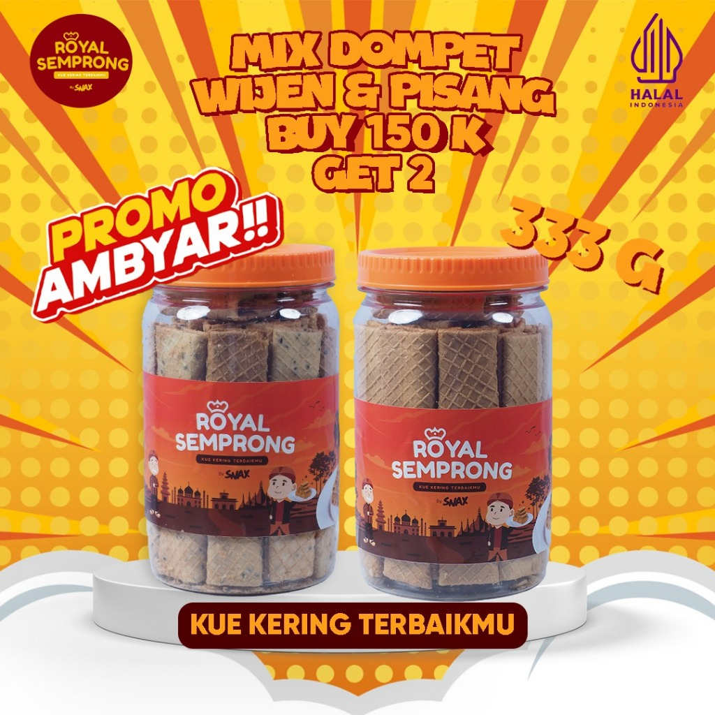 

Promo Ambyar Royal Semprong Dompet Kemasan 2 Toples Rasa Mix Wijen dan Pisang