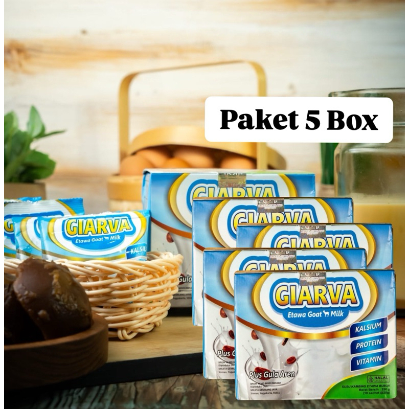

Paket 5 Box Susu Kambing Etawa Giarva Gula Aren Grade A Kandungan Susu 75% Original Terbaik Enak Asli