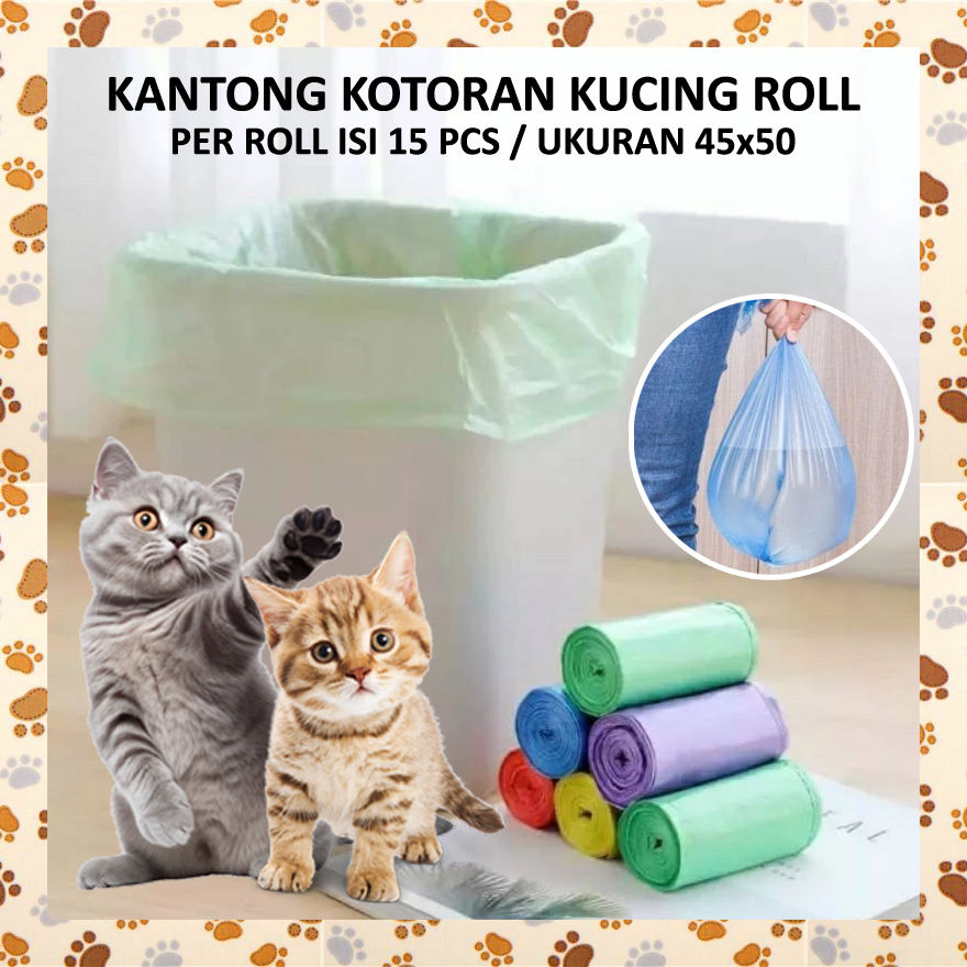C35CB4 Kantong KOTORAN Kucing Plastik Kresek Sampah Roll POLOS Poop Bag Wadah Buang Warna Warni Lucu