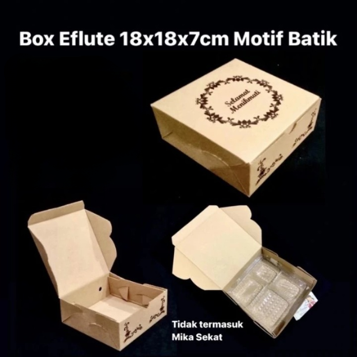 

Box Eflute Motif Batik Non Laminasi Model Tutup Sambung 18x18x7cm
