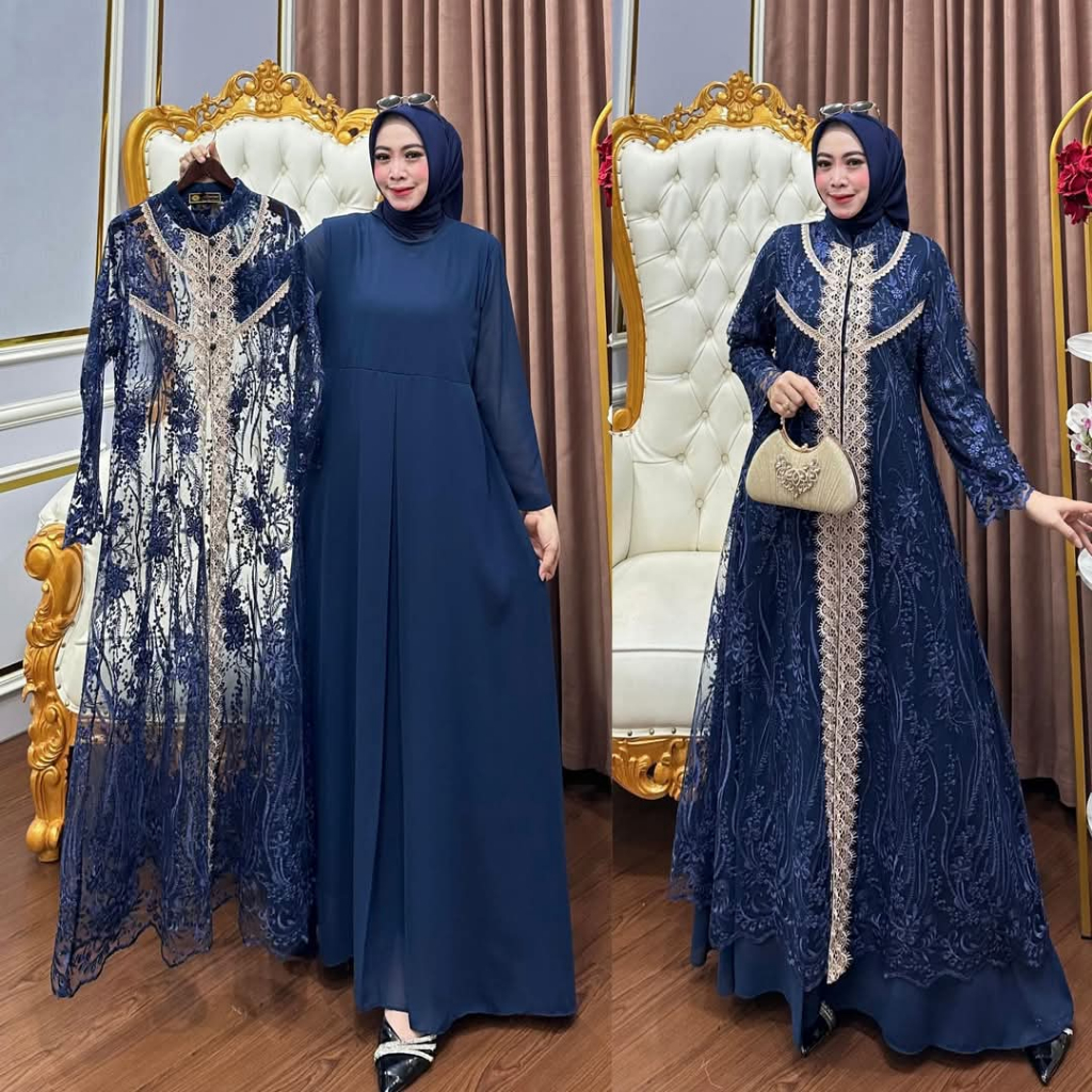 KIUKIU AMIRA DRESS - GAMIS + OUTER BRUKAT - DRESS OUTER RENDA BRUKAT MEWAH - GAMIS TERBARU MUSLIMAH
